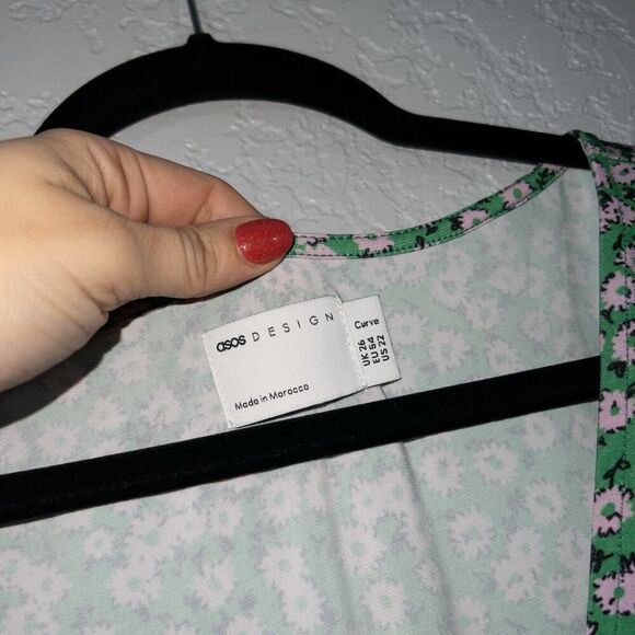ASOS Curve Green Floral Mini Tea Dress‎ Size 22 - Picture 4 of 8